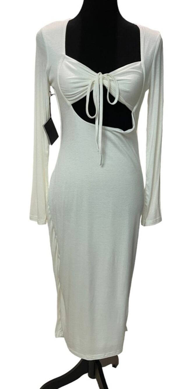 New ~ AREA STARS  ~ Cutout Shimmer Midi Dress In White L